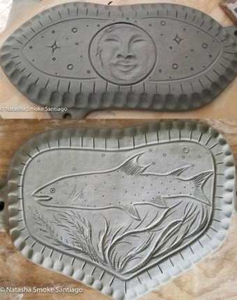 Turtle Tiles contribute to a series of clay tiles that form the Turtle Sculpture which depicts the Mohawk Creation Story and the significance of the turtle in Haudenosaunee culture. Image courtesy of Natasha Smoke Santiago.