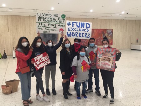 Members of the Workers Center of CNY joined other immigrant NYers in Albany for a protest and press conference calling for legislators to create a relief fund for Excluded Workers in NYS. Image courtesy of Worker's Center of Central New York.
